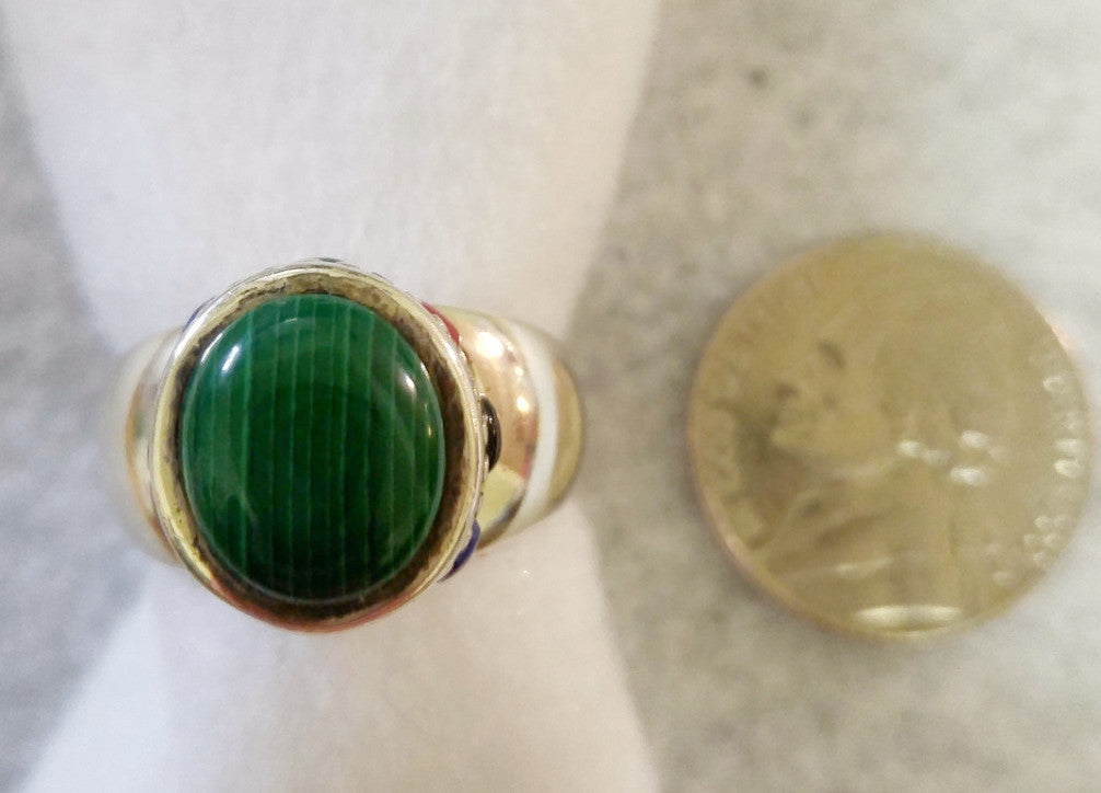 STERLING SILVER AND MALACHITE STONE RING